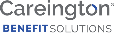 Careington Benefit Solutions logo with Careington in gray and BENEFIT SOLUTIONS in blue and gray below it. The dot over the ‚Äúi‚Äù in Careington features a blue semi-circle design.